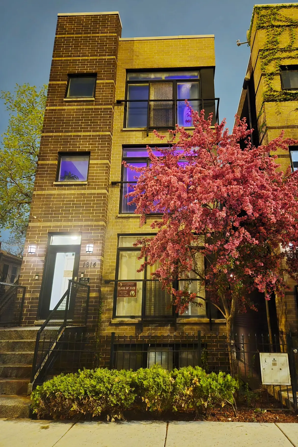 The Pilsen Penthouse exterior at twilight